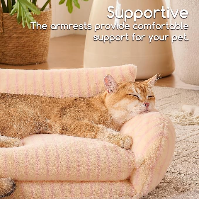 Hollypet Cat Bed Small Dog Orthopedic Couch Beds for Pets up to 13 lbs | Fluffy Multifunctional Double-Layer Warming Kitten Pet Couch Orthopedic Beds with Machine Washable Cover and Non-Slip Bottom