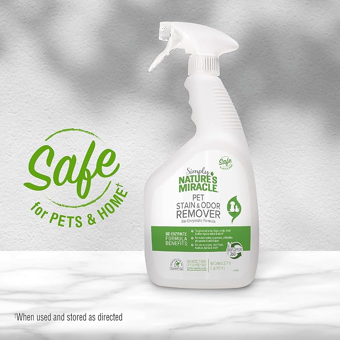 Nature's Miracle Simply Pet Stain and Odor Remover, 32 Ounce, Made with 86% Plant-Derived Surfactants