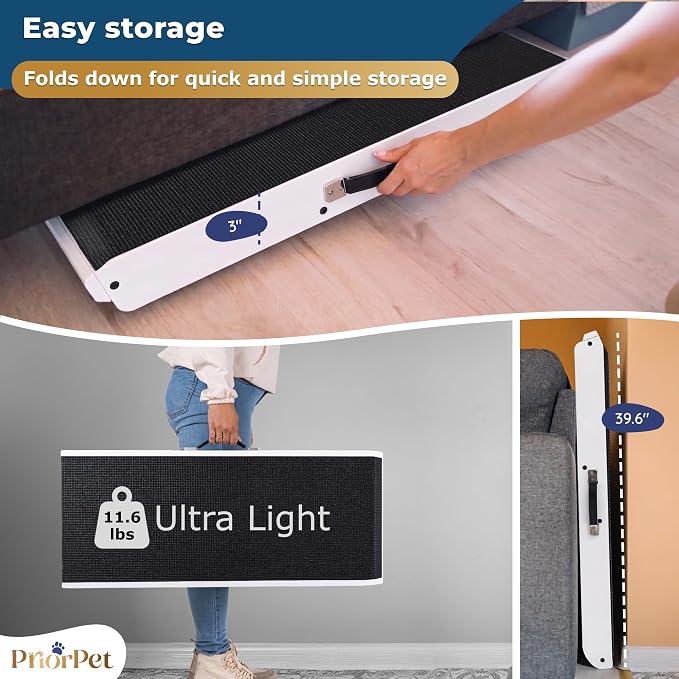 Dog Ramp for Couch – Non-Slip, Sturdy Build Foldable Wooden Dog Ramp – Supports up to 200 lbs – 7 Adjustable Heights (14"–20.5") – Enhanced Stability – Birchwood Pet Ramp for Small Dogs – White
