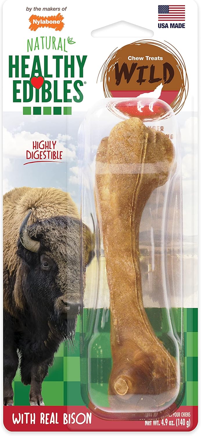 Nylabone Healthy Edibles WILD Natural Longer-Lasting Chew Treats, Bison Flavor, Large Dogs Up to 50 lbs - Made in USA (1 Count)