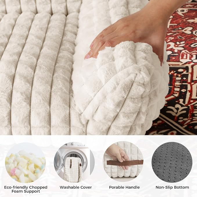 Cute Dog Beds for Small/Medium Dogs/Cats, Washable Dog Sofa Faux Rabbit Fur Pet Bed, Supportive Dog Couch with Removable Zipper Cover for Indoor Cats/Dog, 30 x 20 x10inch, Off White