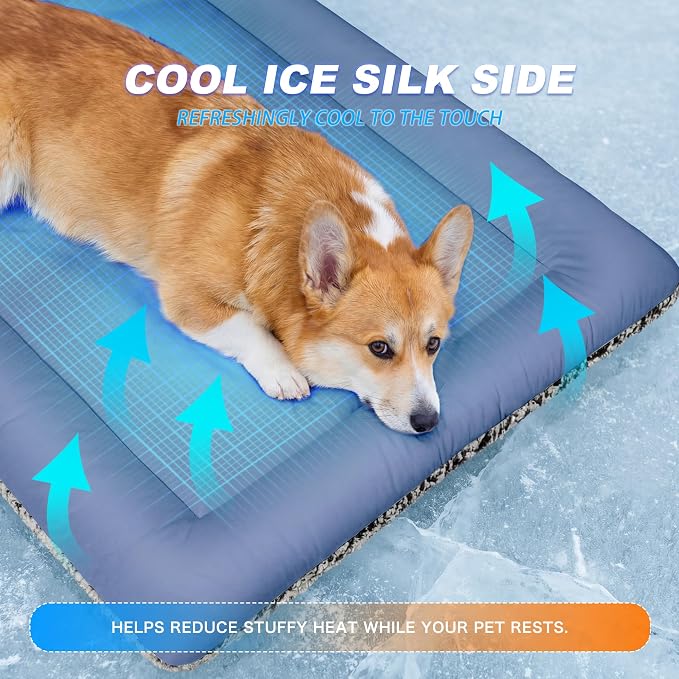 Self Warming Cat Bed, Reversible Warming Cooling Cat Bed, Winter Warm Cats Pad & Summer Cooling Cats Mat, Soft Pet Mat for Kitty & Small Dogs, Perfect for Crates, Beds, Sofas, Dark Blue, 24"x36"