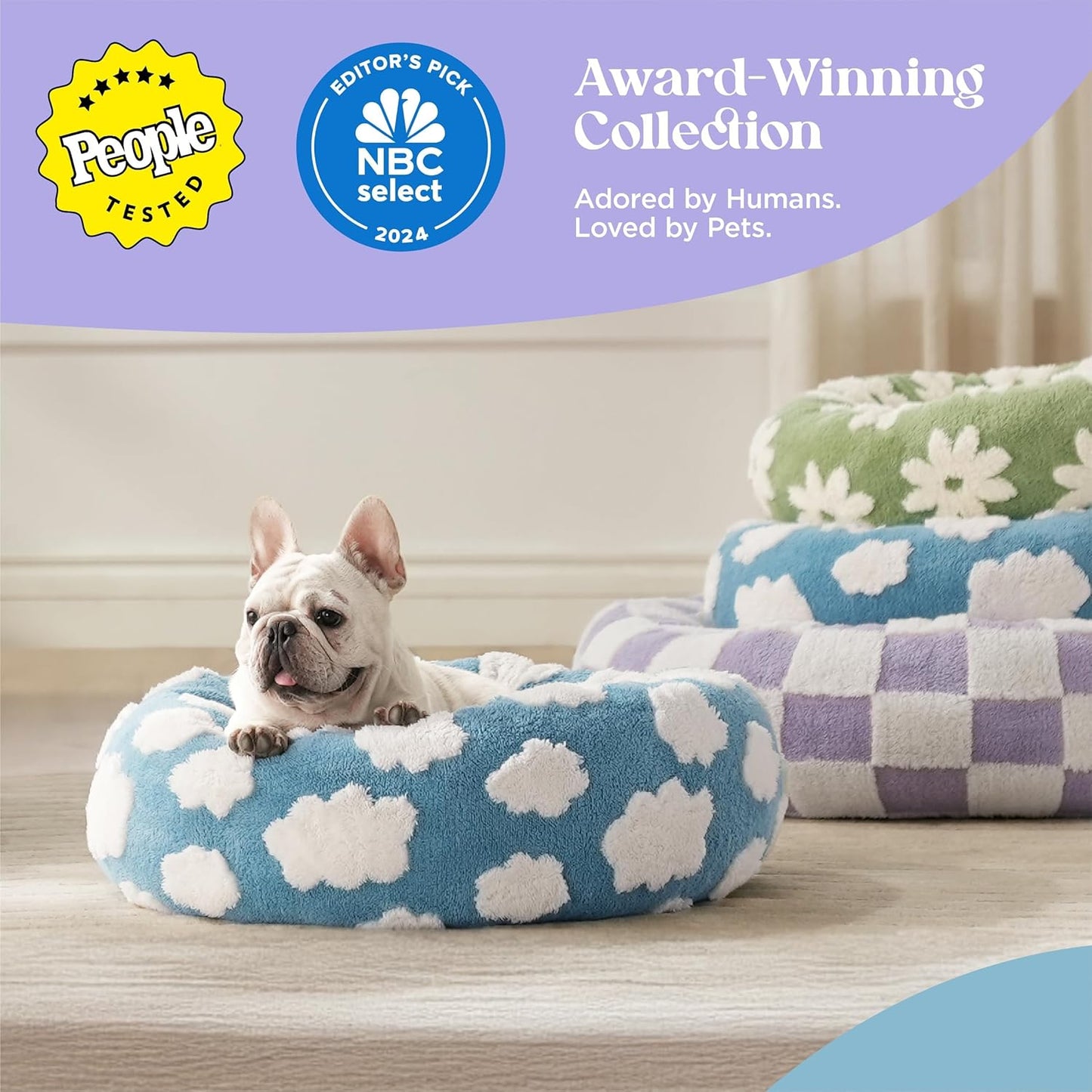 LE SURE Donut Small Dog Bed - Round Cat Beds for Indoor Cats Calming Pet Beds, Cute Modern Beds with Jacquard Shaggy Plush & Anti Slip Bottom, 27 Inch, Blue