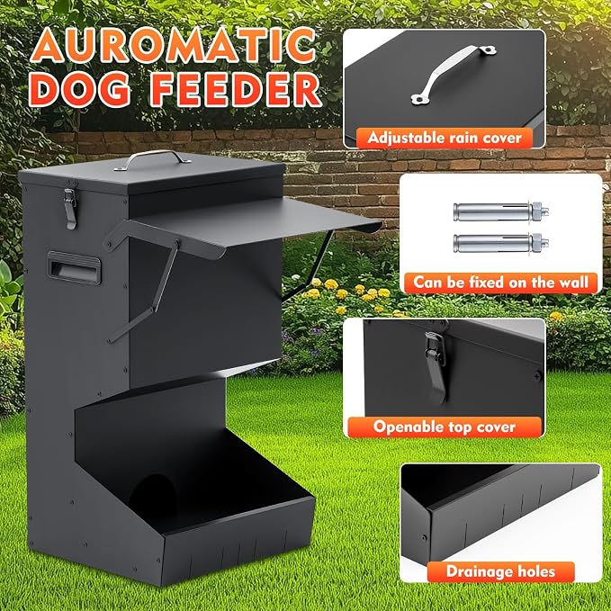 Willinglong 1 Pcs Automatic Dog Feeder with Lid 50 Lbs Capacity Outdoor Dog Feeder Hanging Self Feeding Pet Food Dispenser Pet Food Feeders for Large Dogs Large Breed