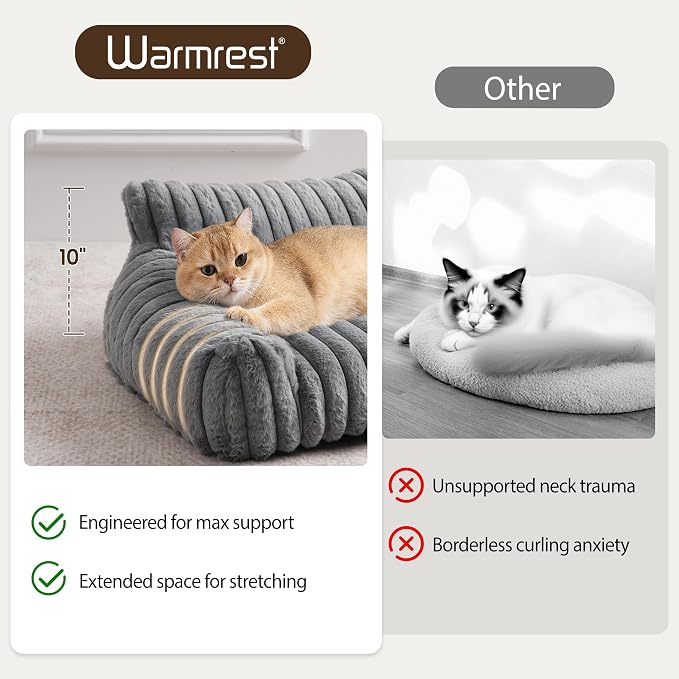 Cat Couch for Pets, Cute Cat Bed with Cozy Soft Faux Rabbit Fur for Kitten, Fuzzy Cats Sofa for Indoor Cats, Supportive Pet Sofa with Removable Washable Cover, Light Gray, 24"