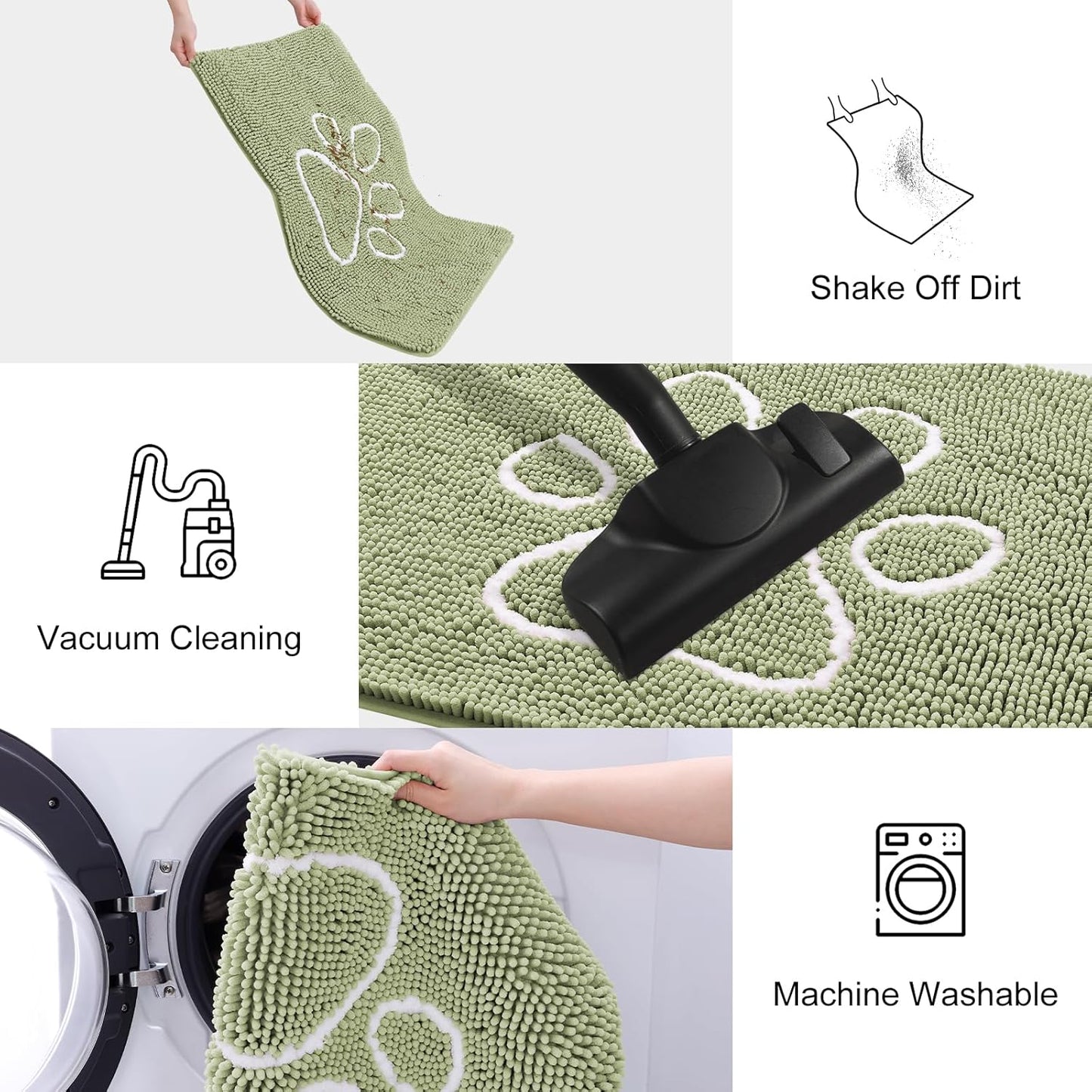 Smiry Dog Door Mat for Muddy Paws, Absorbent Dirt Trapper Non Slip Quick Dry Washable Chenille Mat for Mud Dogs, Entry Rug for Indoor and Outdoor (24x16 Inches, Sage Green)