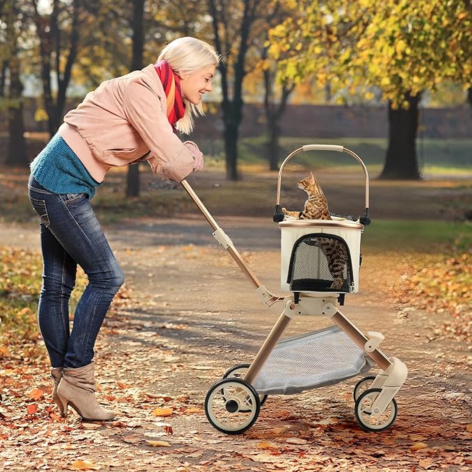 Pet Stroller for Small Dogs - 3 In1 Dog Stroller with Adjustable Handle and Detachable Carrier Car Seat, Foldable Cat Stoller with 5" Lockable All-Terrain Wheels