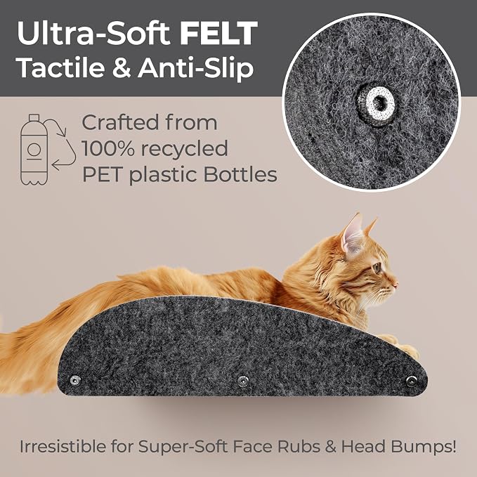 Accessory ADD-ON Long Shelf Facade Covers Compatible with Cat Wall Shelves by Pryde Pets - 100% Sustainable PET Felt - Climber Sold Seperately - Cats Perch Privacy and Safety Bumpers (Charcoal)