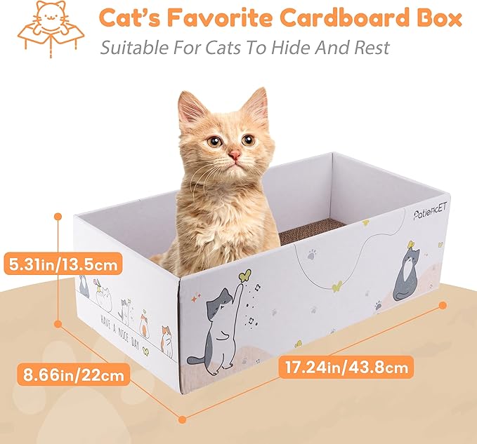 PatiencET Cat Scratch Pad with Box, 4 Pack Cardboard Cat Scratcher Lounge Bed for Indoor Cats, Reversible Corrugated Scratching Board Refill with Catnip