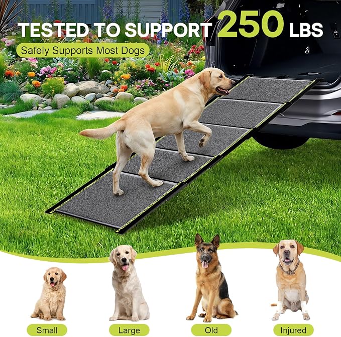 Upgraded Lightweight Dog Ramp for Large Dogs, 71" Long & 20" Extra Wide Telescoping Dog Car Ramp, Up to 250 LBS, Non-Slip Loofah Surface, Portable Outdoor Pet Ramps for Dogs to Get in SUV/Truck/Rv