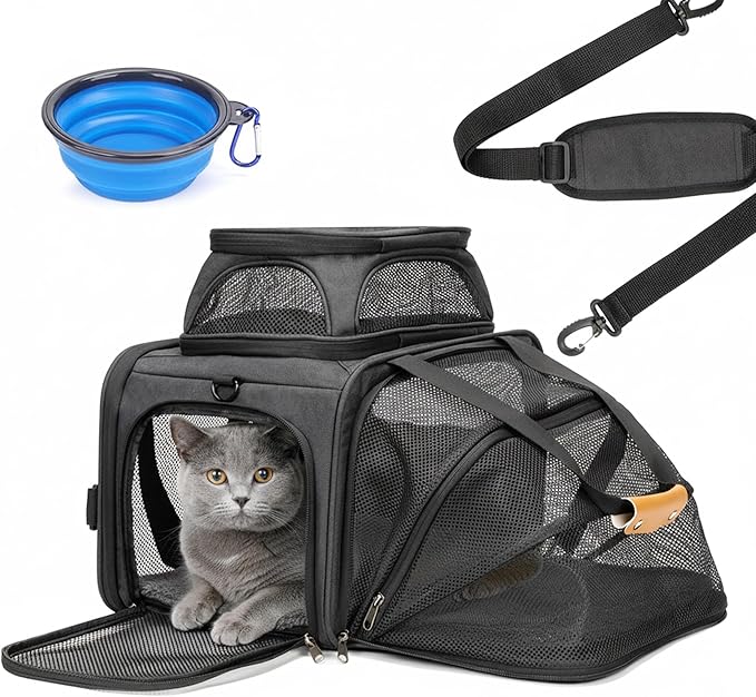 JUNGYOON Cat Carrier, Expandable Airline-Approved Soft-Sided Pet Travel Bag for Cats, Small Dogs & Small Pets, Breathable Mesh Design with Multi-Pockets & Fleece Pad (Dark Grey)