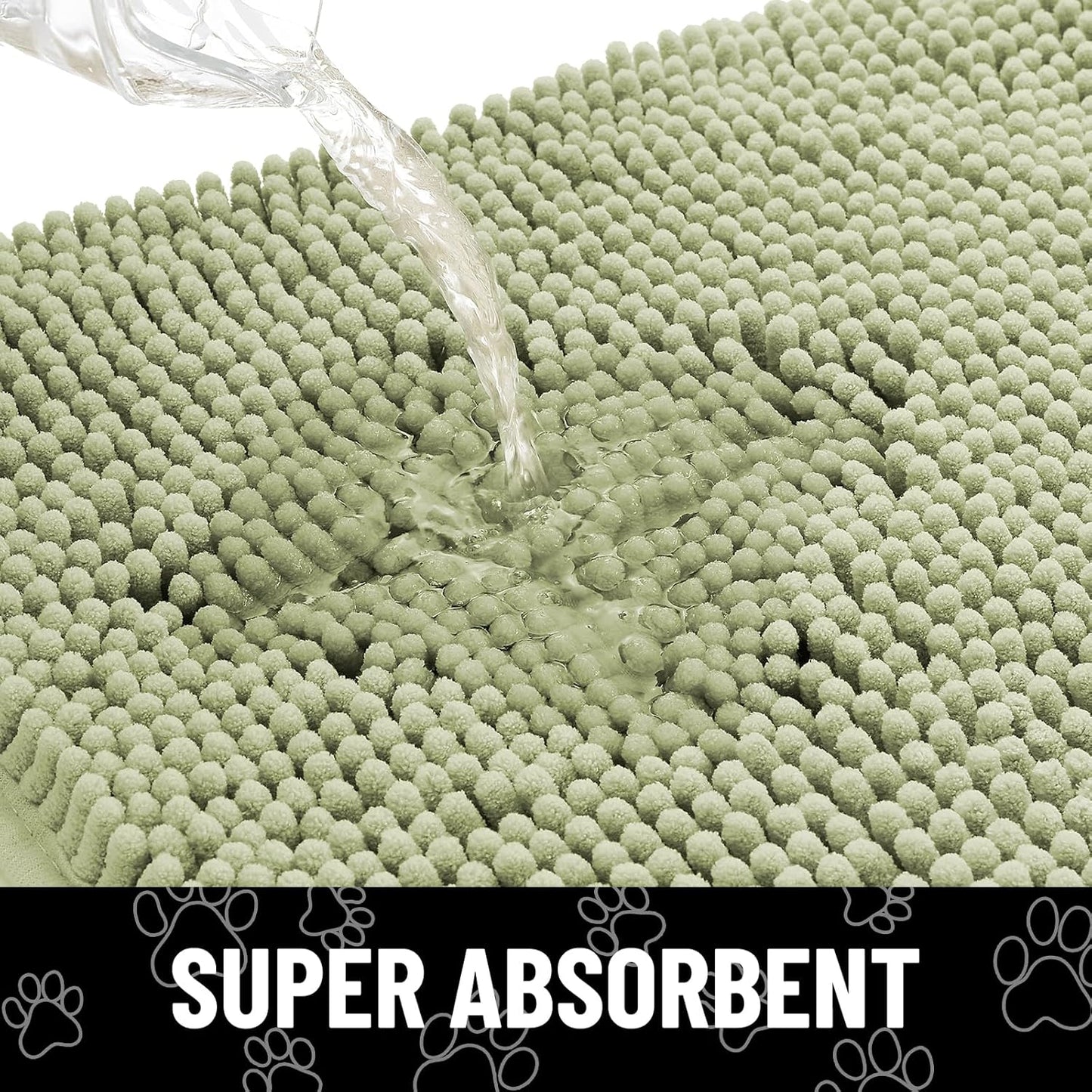 Smiry Dog Door Mat for Muddy Paws, Absorbent Dirt Trapper Non Slip Quick Dry Washable Chenille Mat for Mud Dogs, Entry Rug for Indoor and Outdoor (59x35 Inches, Sage Green)