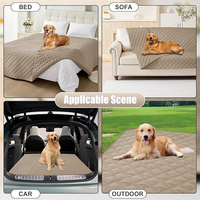 Smiry Waterproof Dog Bed Cover Pet Blanket, Soft Washable Dog Blanket for Furniture Bed Couch Sofa Reversible, Checkered (52"x82", Taupe/Taupe)