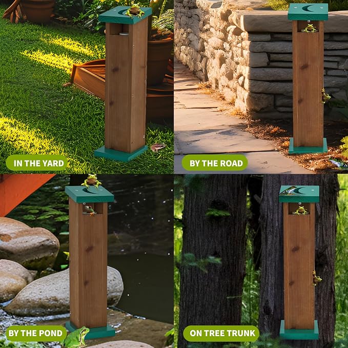 Tree Frog House for Many Species of Tree Frogs, Deluxe Wood Tree Frog Nest Frog Habitat Frog Shelter for Outside Garden, Indoor Breeding (Brown)