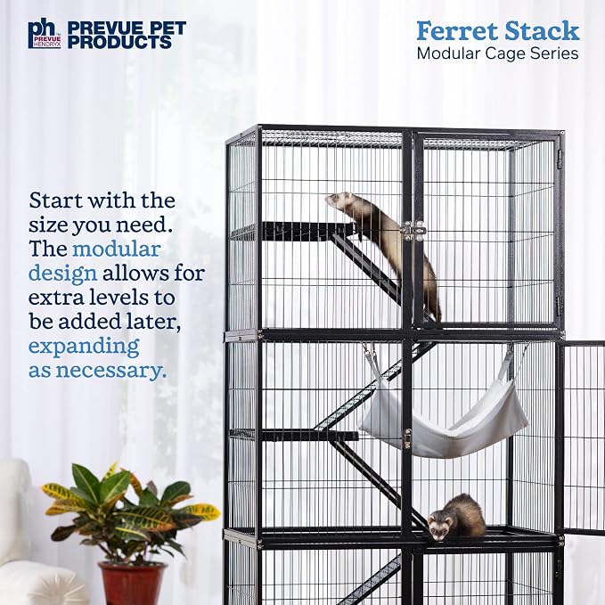 Prevue Pet Products Ferret Stack Six Story Ferret Home - Portable Stand, Escape Proof Lock, Includes Hammock & Ramps, Expandable Six Story Cage Stacking System with Wheels - Black