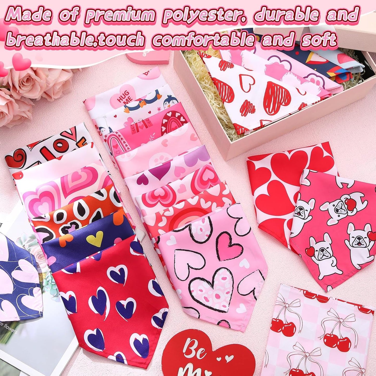 Reginary 72 Packs Valentine‘s Day Dog Bandanas Heart Adjustable Pet Bandanas Triangle Scarf Dog Bibs for Pet Costume Accessories (Heart)