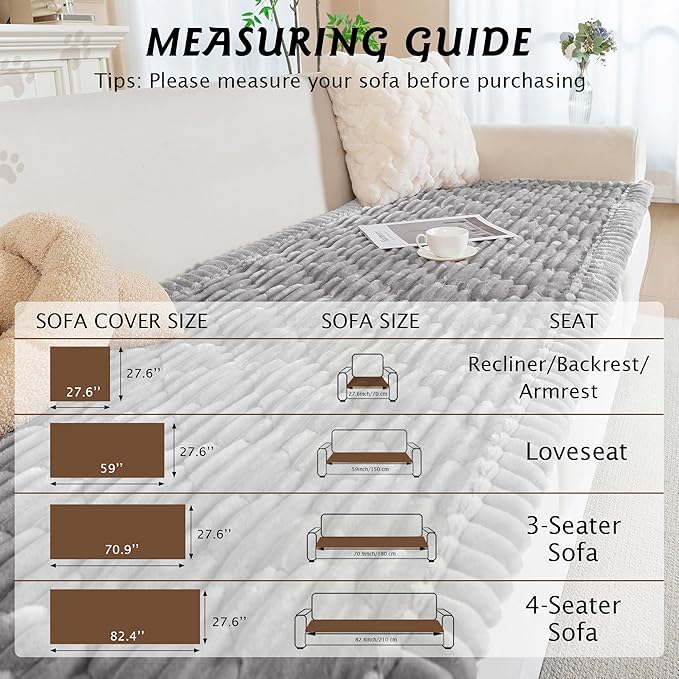 PuTian 100% Waterproof Fuzzy Couch Cover for Dogs Light Grey 27.6"x82.7" | Pet Friendly Dog Mat for Couch, Waterproof Sofa Protector, Scratch Resistant Furniture Cover for Dogs, Machine Washable
