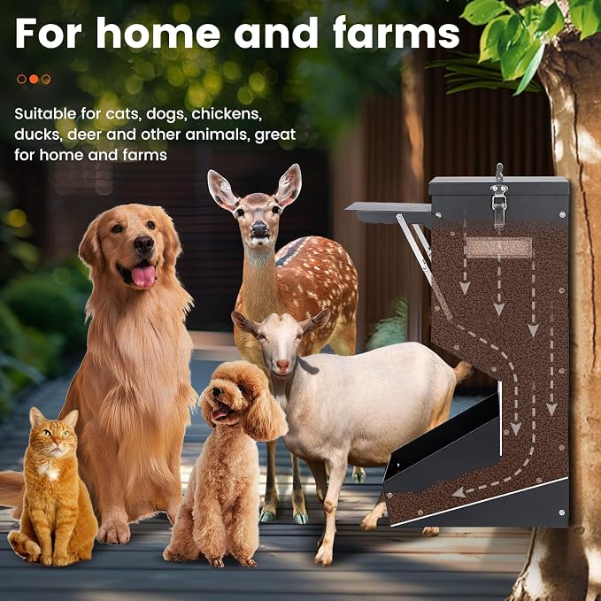 Automatic Dog Feeder for Large Breed Outdoor | 25lbs Galvanized Gravity Dog Food Dispenser and Pet Feeder for Large Dogs, Cats, Chicken, Ducks, Deer