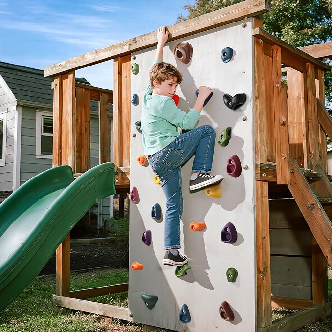 TOPNEW 20PCS Rock Climbing Holds with Mounting Hardware - Climbing Rocks for Indoor/Outdoor Kids Adults Rock Wall, Play Set & Climbing Gym, Dark Color