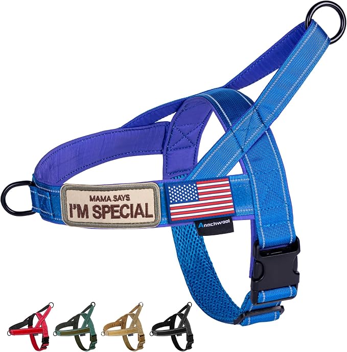 Annchwool No Pull Dog Harness with Soft Padded Handle,Reflective Strip Escape Proof and Quick Fit to Adjust Dog Harness,Easy for Training Walking for Small & Medium and Large Dogs(Blue,XL)