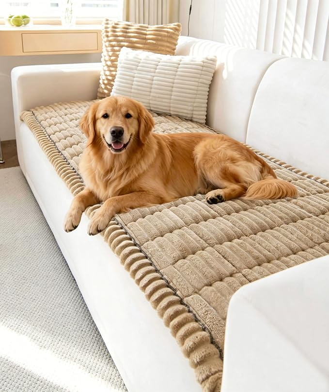 OTOB Couch Cover for Dogs Washable, Non Slip Funny Pet Couch Covers Sofa Slipcovers Cushion Mat, Plush Soft Cozy Pet Friendly Furniture Protector, All Seasons (Coffee, 23.6" x 47.2")