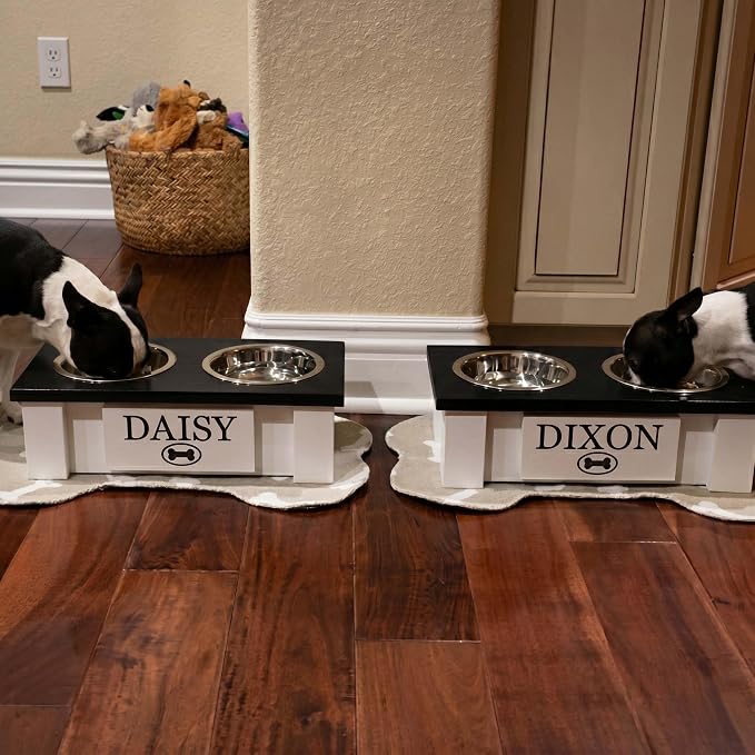 Elevated Dog Bowls for Small Dogs, Personalized Food Stand for Toy Breed | Farmhouse Style, Elevated Wood Stand, Storage Container, Stainless Steel Bowls, Raised Anti-Slip Feeder, Made in USA