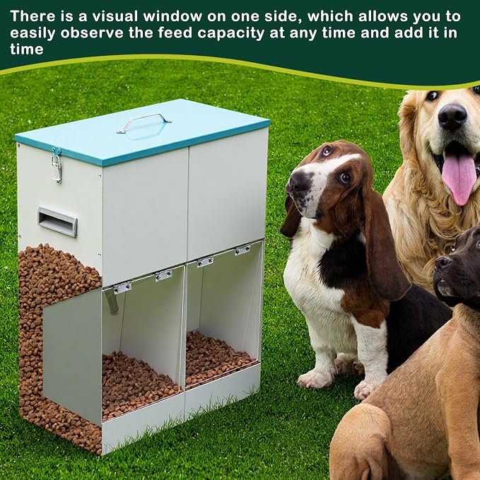 Willinglong Gravity Automatic Dog Feeder for 2 Dogs 46 lbs Capacity Galvanized Metal Self Feeding Dog Food Dispenser Large Breed for Outdoor and Indoor Use