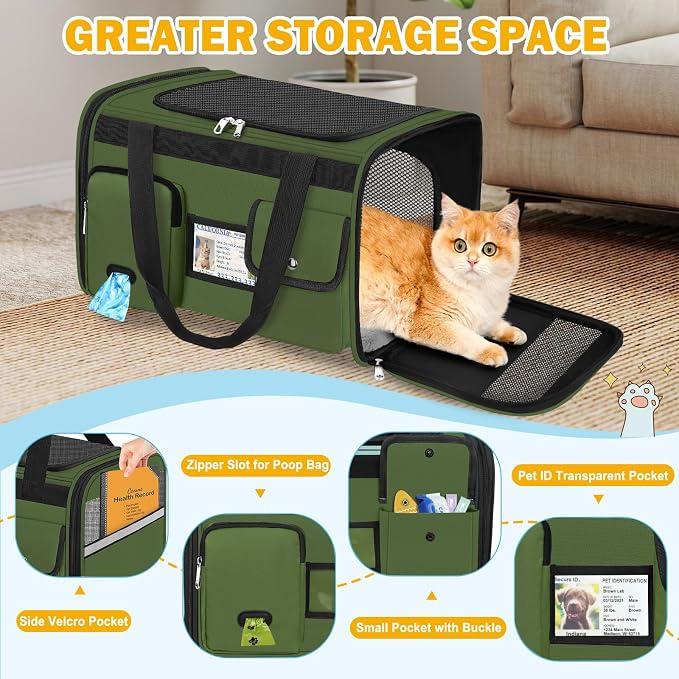 HUANLANG Cat Carrier Airline Approved,Soft-Sided Dog Carriers for Small Dogs Medium Cats,Pet Travel Carrier Up to 20 Lbs,Collapsible Cat Bag