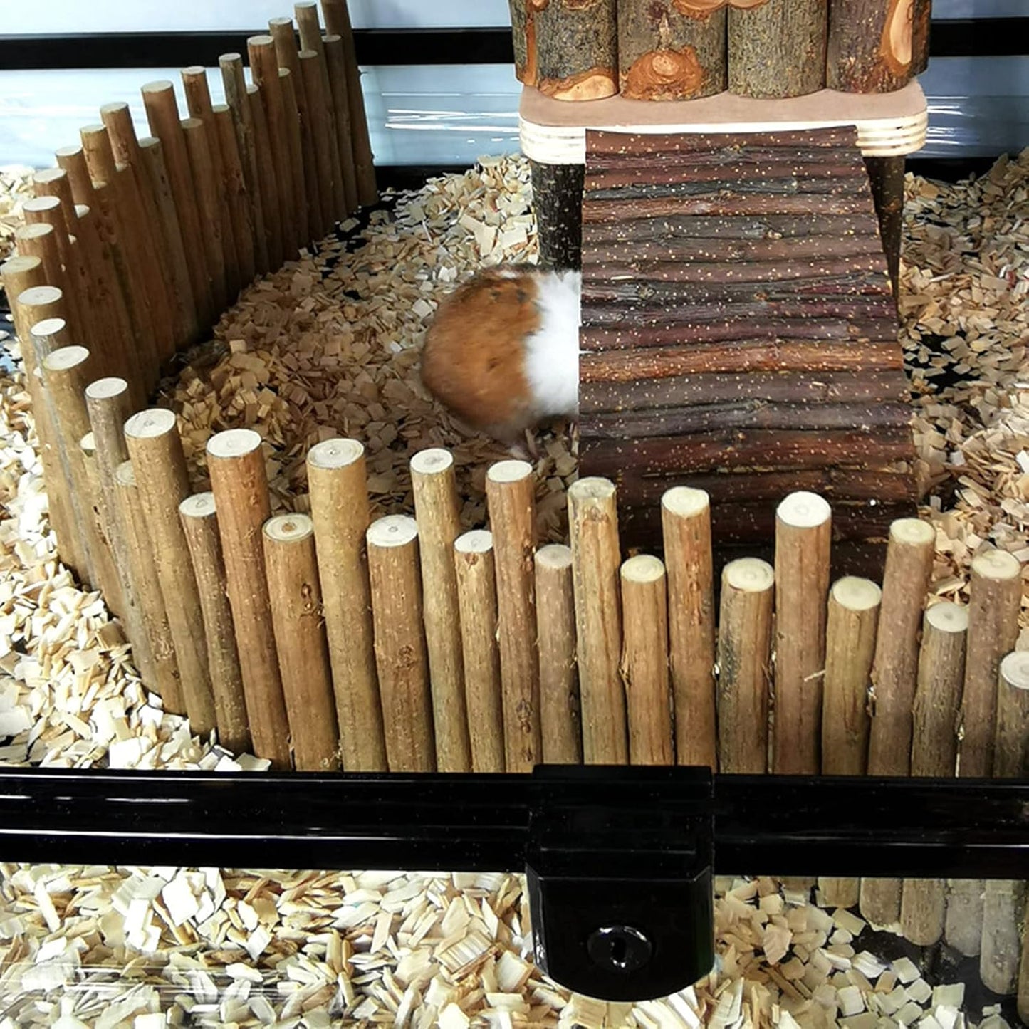 Ejoyous Hamster Wooden Bridge, Wood Ladder Hamster Fence Hideout Cage Bedding Climbing Toys for Syrian Hamsters Gerbil Small Animals (60CM Fence)