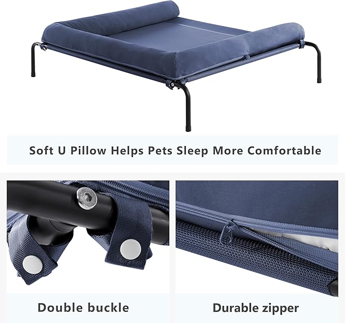 Cooling Elevated Dog Bed for Large Dogs, Indoor & Outdoor Raised Dog Bed | Portable,with Breathable Mesh, Chew Proof Pet Hammock Cots with Removable and Waterproof Bolsters