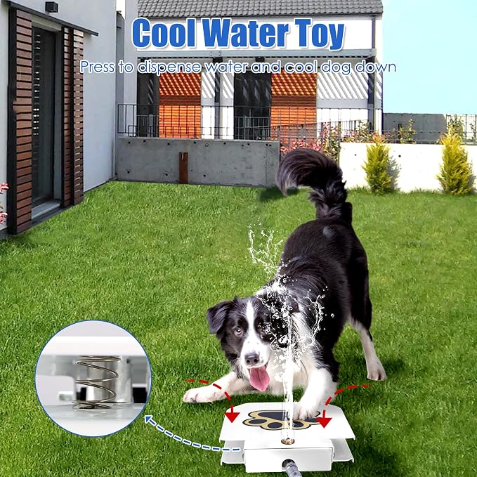 Dog Water Fountain Step On, Outdoor Paw Activated Water Fountain for Dogs, Paw Activated Drinking Water Toy with Hose for Fresh Water, Upgrade Copper Valve Set(White)