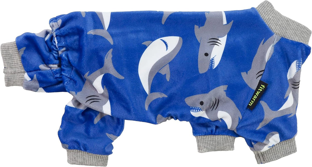 Fitwarm Shark Dog Pajamas, Dog Clothes for Small Dogs Girl Boy, Pet Onesie with Feet, Cat Outfit, Lightweight Velvet, Royal Blue, XL