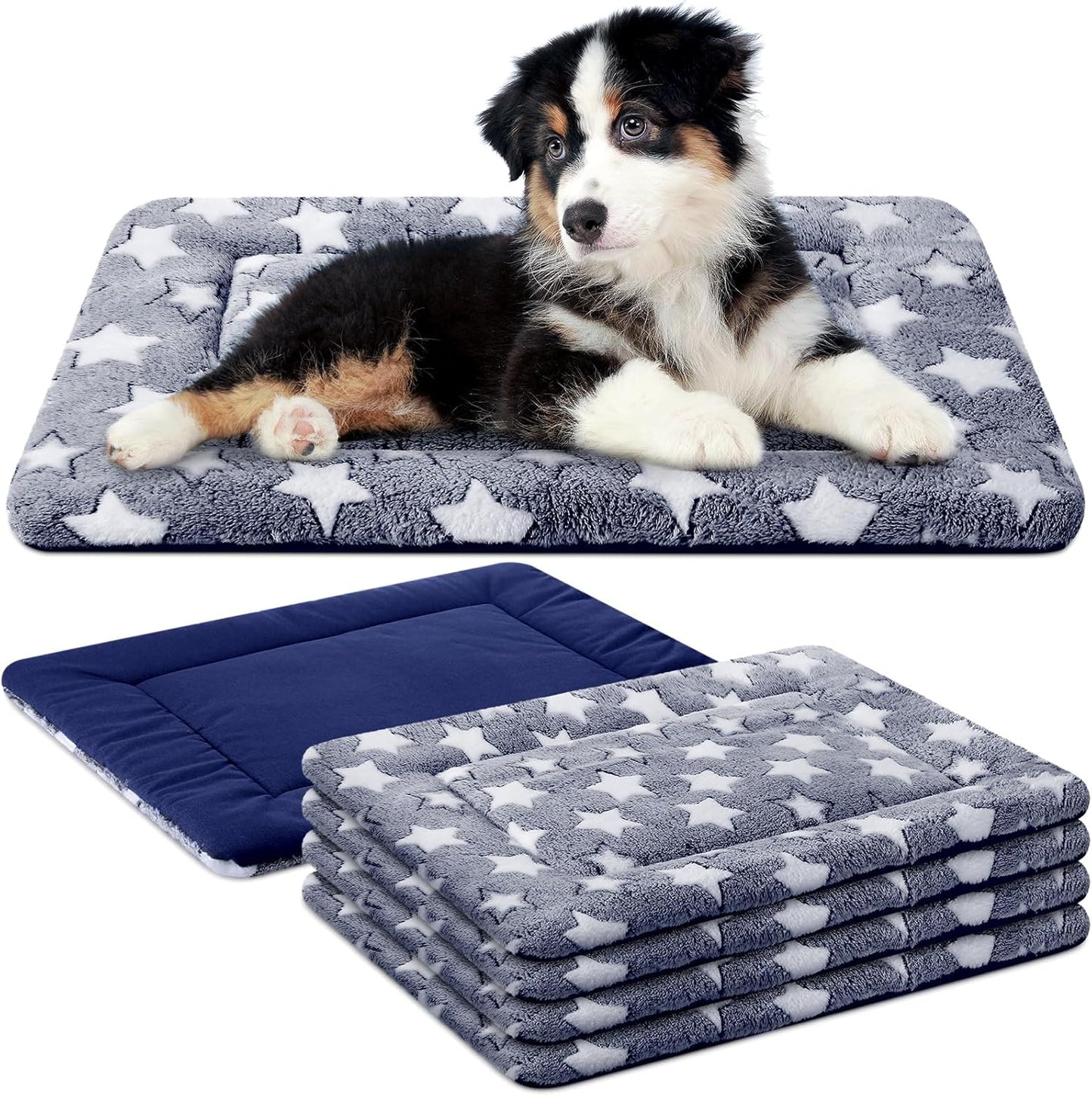 4 Pcs Washable Dog Crate Mat Kennel Pad Replaceable Reversible Pet Bed Pad for Crate Pet, Sleeping Mat for Small, Medium, Large Dog Machine Washable(18 x 24 x 1.6 Inch,Blue)