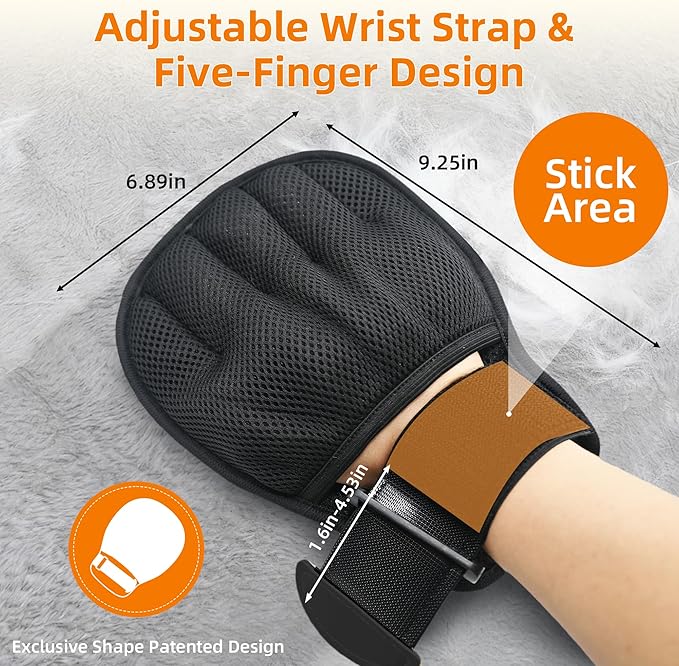 MMGOPET Pet Hair Remover Glove for Cats & Dogs, Patented Adjustable Strap, Reusable Five-Finger Grooming Glove, Non-Slip Fit, Removes Pet Hair from Couch, Carpet, Laundry & Car Seat, 2Pcs