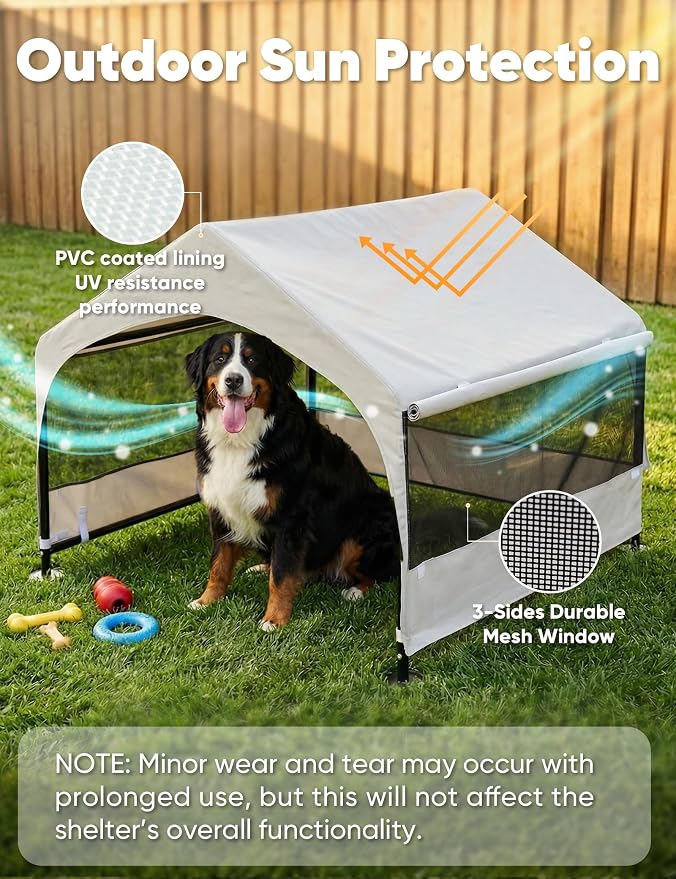 Dog House Outdoor, Extra Large Dog Tent Outside, Dog Shade Shelter with Three-Sided Breathable Mesh Windows, Sun Rain Cover for Pet, Dogs 48" D x 48" W x 39" H