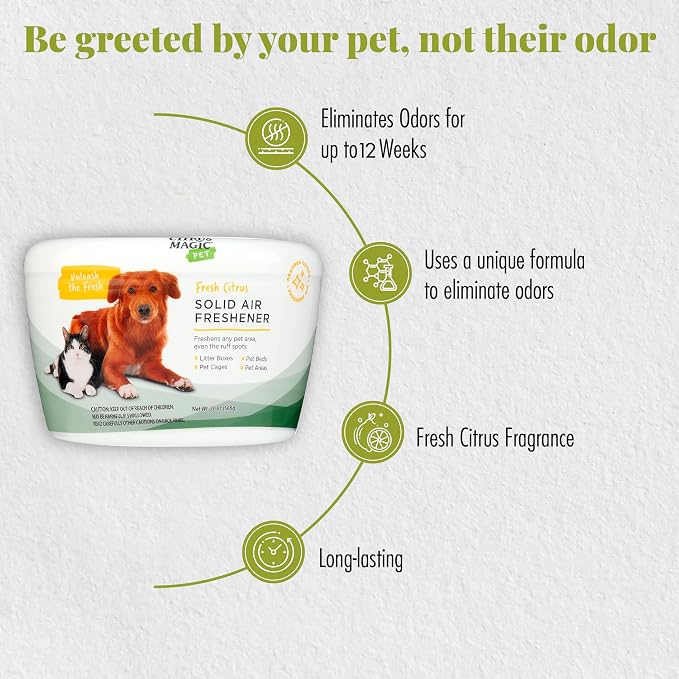 Citrus Magic Pet Solid Air Freshener, Pet Odor Eliminator for Home, Odor Absorber for Dog & Cat Areas and Litter Boxes, Fresh Citrus, 20 Ounces (Pack of 6)