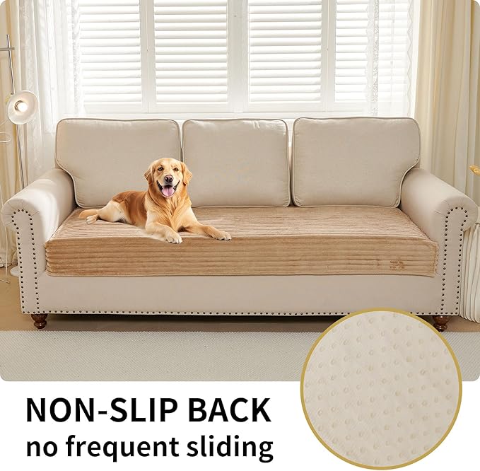 HAOMAIJIA Waterproof Couch Cover for Dogs Washable,Faux Fur Pet Couch Covers for Sofa,Soft Dog Bed Cover Non-Slip Couch Covers for 3 Cushion Couch Sofa Pet Friendly (Khaki, 35" x 82")