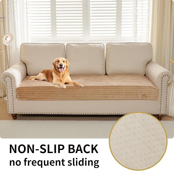 HAOMAIJIA Waterproof Couch Cover for Dogs Washable,Faux Fur Pet Couch Covers for Sofa,Soft Dog Bed Cover Non-Slip Couch Covers for 3 Cushion Couch Sofa Pet Friendly (Khaki, 35" x 62")