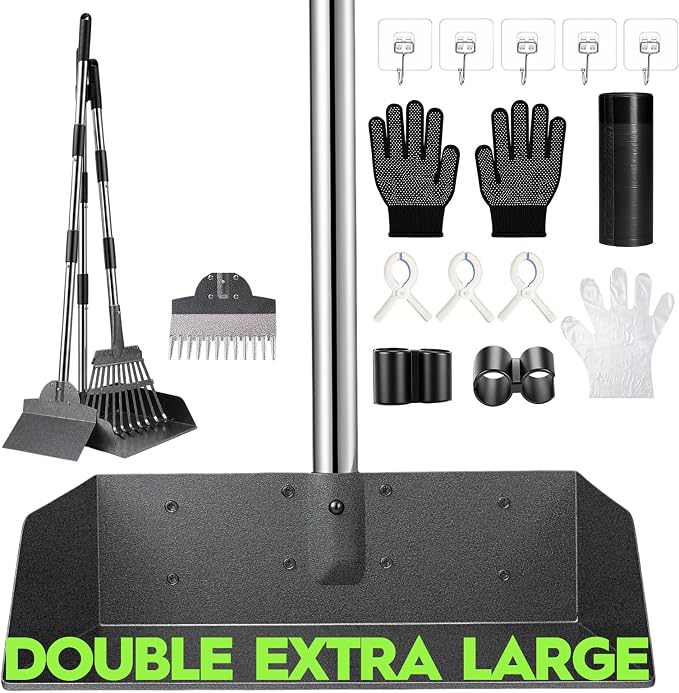 Dog Pooper Scooper for Large Dogs，9.1" X9.5"，Oversized Tray，pooper scooper | Free with two extension rods，Reduce the frequency of garbage trips，for Large, Medium, Small Dogs