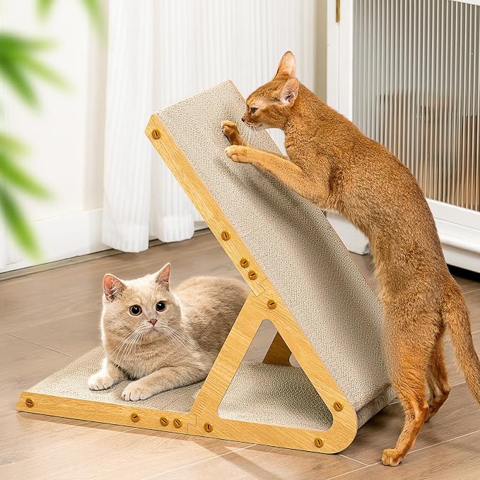 Conlun A-Frame Cat Scratchers for Indoor Cats, Wood Frame & Recycled Cardboard Scratch Pad, Dual-Sided Vertical Horizontal Scratching Board, Space-Saving Furniture Protector for Sofa Walls, Medium
