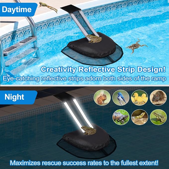 Pool Animal Escape Ramp Frog-Saver-Log - for Swimming Pools Wildlife Rescue Device,Durable Above Ground Pool Critter Ramp, Prevent Drowning with Easy Install, Pool Safety,Reusable (Black-2Pack)