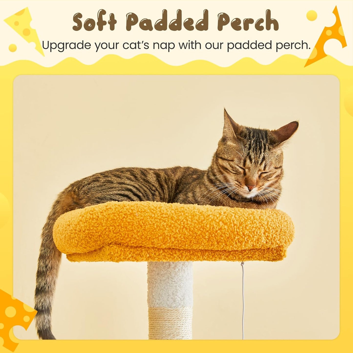 MWPO Cat Tree, 63.8-Inch Cat Tower for Indoor Cats, Multi-Level Cat Condo with 5 Scratching Posts, 2 Perches, Hammock, Dangling Toys, Yellow