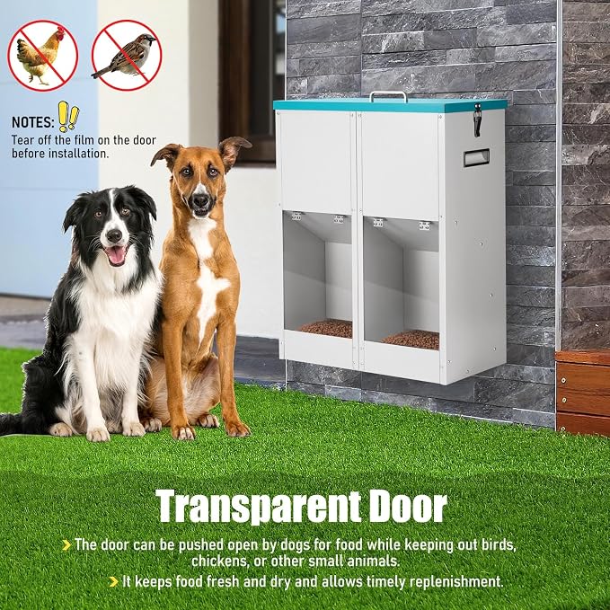 46Lb Gravity Automatic Dog Feeder for 2 Dogs, No Assembly Required | Galvanized Metal Self Feeding Dog Food Dispenser, Double Pet Feeder for Outdoor and Indoor Use
