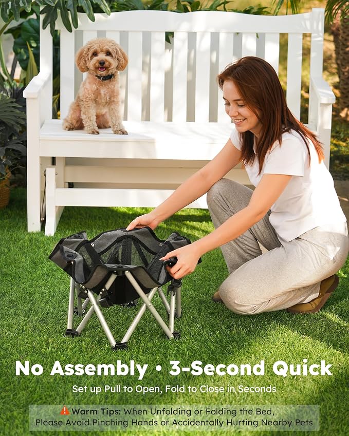 Pecute Raised Dog Bed with Cooling Mat, Elevated Pet Cot for Cats, M | Breathable Textilene Mesh, Outdoor Camping & Beach, Steel Frame,130 lbs Heavy Duty Support, Tool-free 3-second Quick Assembly