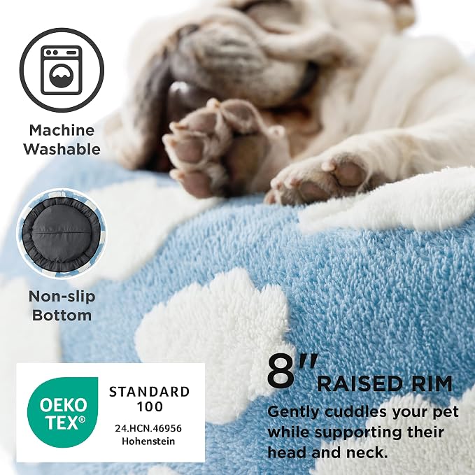 LE SURE Shown on TV Jacquard Donut Dog Beds Large Sized Dog,Blue 33x33x8in | Orthopedic Calming Pet Bed Sofa,Original Design Pattern,Washable Cover,Cute Home Decor as Gift for Pet,Anti Slip Bottom