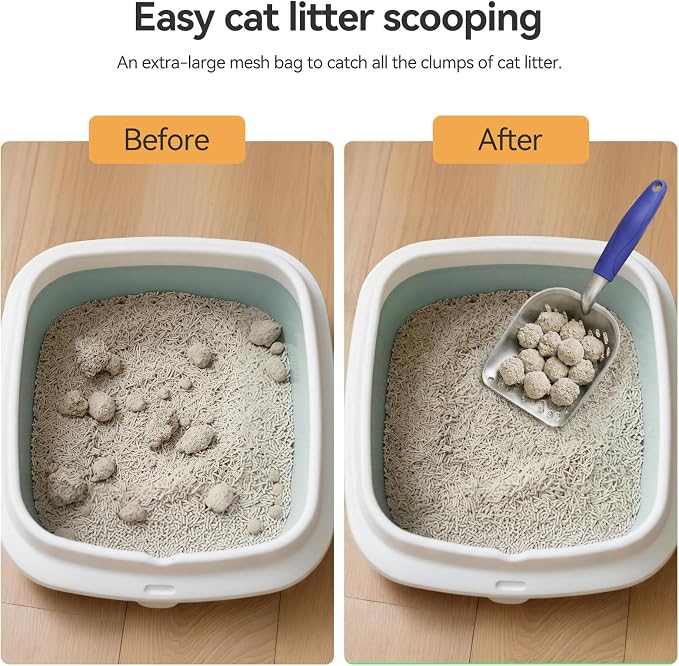 Cat Litter Scoop, Large Long Handle Kitty Metal Scooper | Heavy Duty Aluminum Deep Sifter, Ergonomic Non-Slip Grip, Rustproof Durable Poop Cleaner for Cat Litter Box