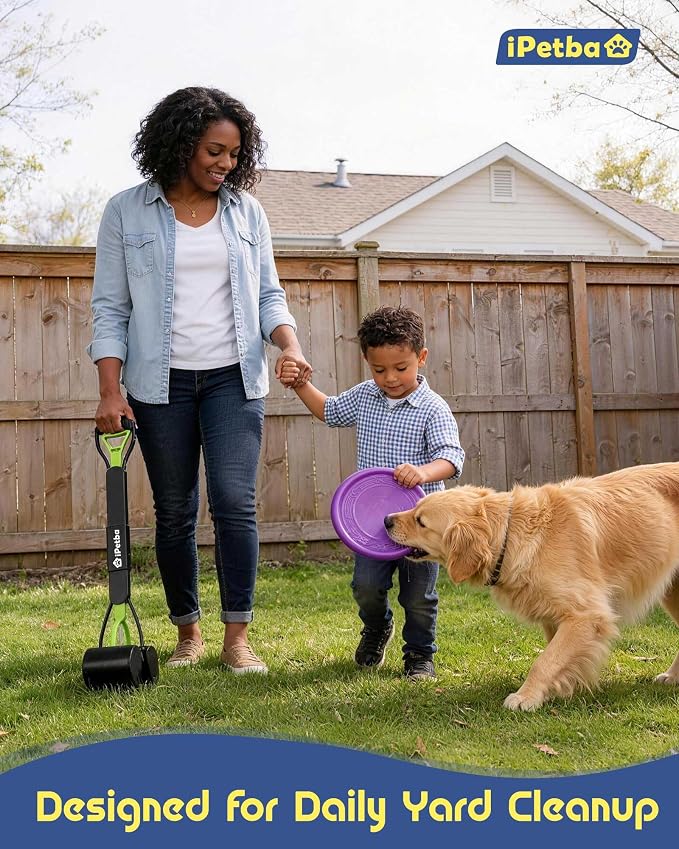 Large Dog Pooper Scooper for Yard, 32 inch Long Handle, No Bending | Save Back, Heavy Duty, Powerful Jaw Grip, One-Hand Operation, Mess-Free Pickup for Grass Gravel Concrete, Easy to Rinse
