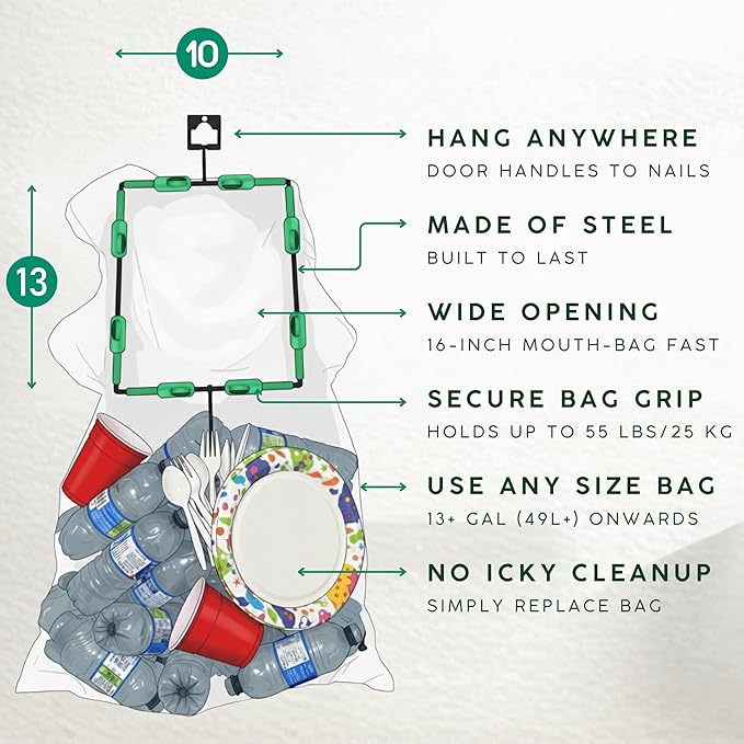 Collapsible Trash Bag Holder Stand 13-33 Gallon Garbage Bags Opener Portable Waste Bin & Storage Rack for Camping RV Outdoor Kitchen Picnic BBQ Party Can Laundry & Camper Heavy Duty Liner Hanger