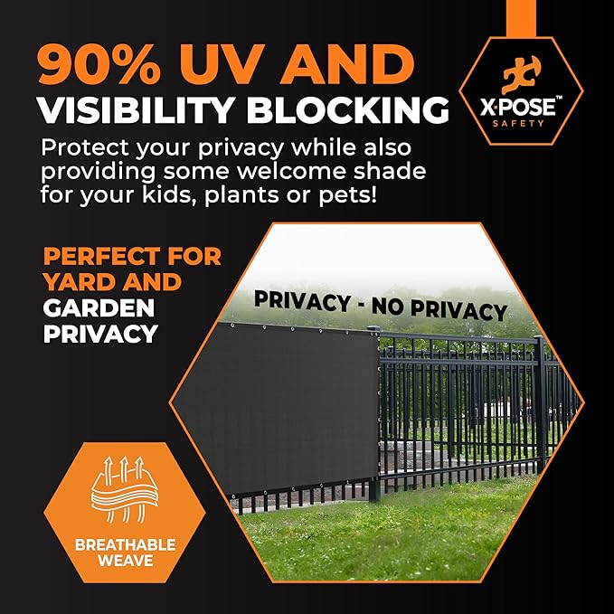 Xpose Safety Privacy Fence Screen 8’ x 50’ (6 Pack) – Heavy Duty Black Mesh with 90% Visibility Block, UV Protection – Includes Cable Ties – for Garden, Yard, Nursery, Kennel, Dog Run, Greenhouse