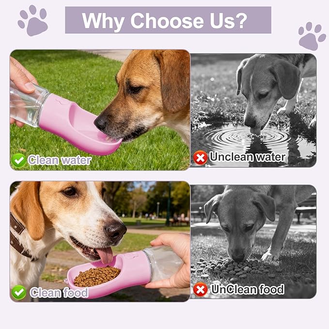 Dog Water Bottle, Portable Water Bottle with Food Container for Dogs Cat Pet Hiking Walking Travel Camping, Leak-Proof Dog Water Bowl Dispenser with Feeder Function Puppy Essentials